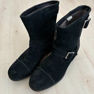 UGG Men's Lancing Boots Black Suede Cap Toe Moto Biker Buckles Lug Sole Size 11